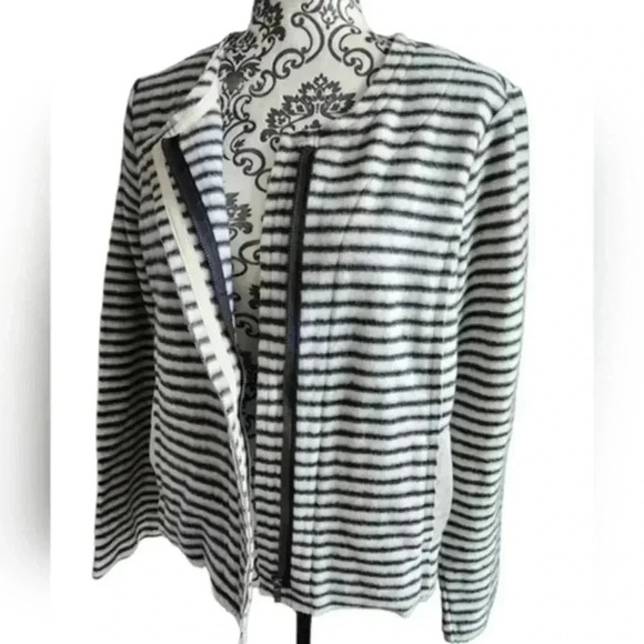 DOLAN by Anthropologie Moto Jacket  Brushed Fleece Grey White Stripe Women's Med - Picture 4 of 11